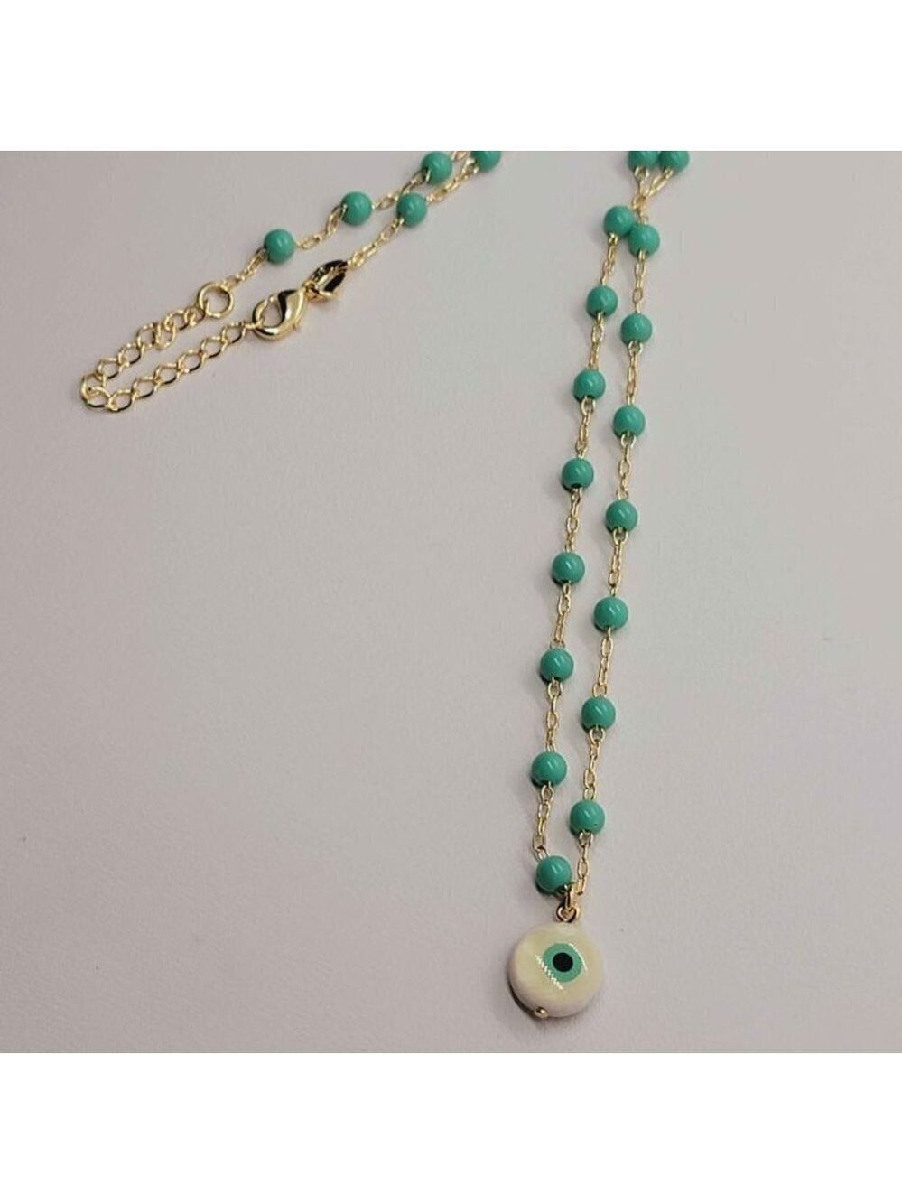 Brazilian 18K Gold Filled Turquoise Evil Eye Necklace – Protection Jewelry - Picture 2 of 4